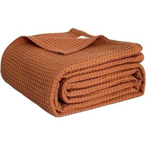 100% Cotton Waffle Weave Throw Blanket Caramel 40”x50” NEW